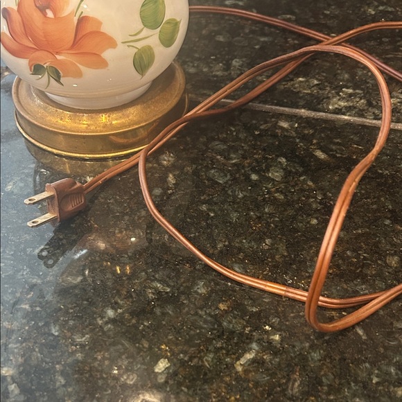 Hand-Painted Floral Milk Glass Table Lamp - Orange Rose - Picture 6 of 6